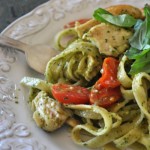 Fettucini with Chicken, Cherry Tomatoes, and Basil Pesto