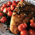 Seared Halibut with Cherry Tomato and Caper Pan Sauce