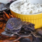 Caramelized Onion Dip with Oven Baked Sweet Potato Chips