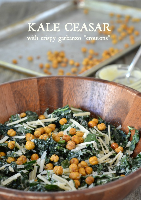 Kale Caesar Salad with Crispy Garbanzo Bean ‘Croutons’