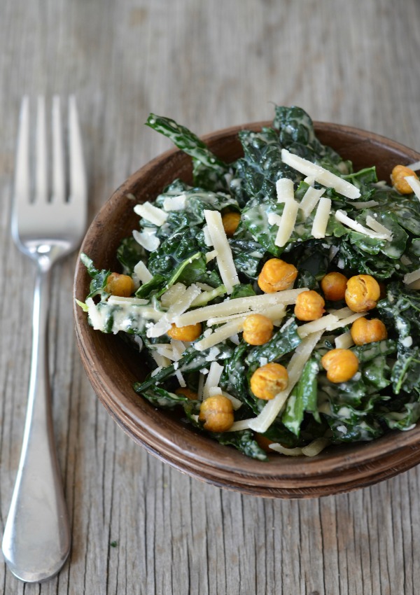Kale Caesar Salad with Crispy Garbanzo Bean Croutons Mountain Mama Cooks