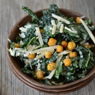 Kale Salad with Crispy Garbanzo Bean Croutons feature, www.mountainmamacooks.com