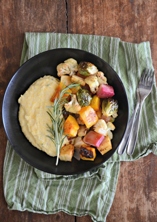 Creamy Rosemary Polenta + Maple Sea Salt Roasted Winter Vegetables