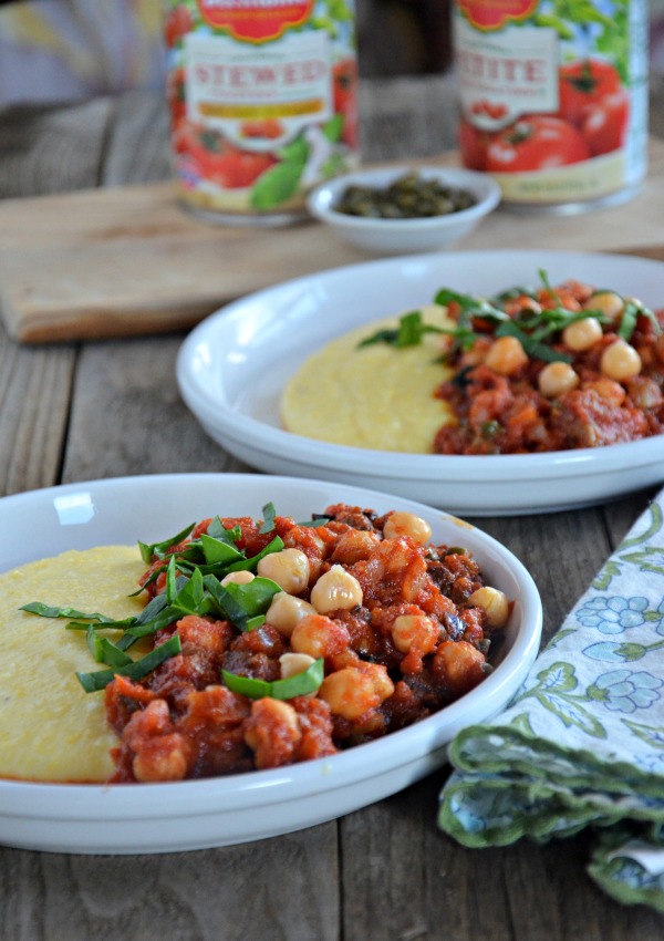 Chickpea Puttanesca over Creamy Polenta + 100 Crate and Barrel