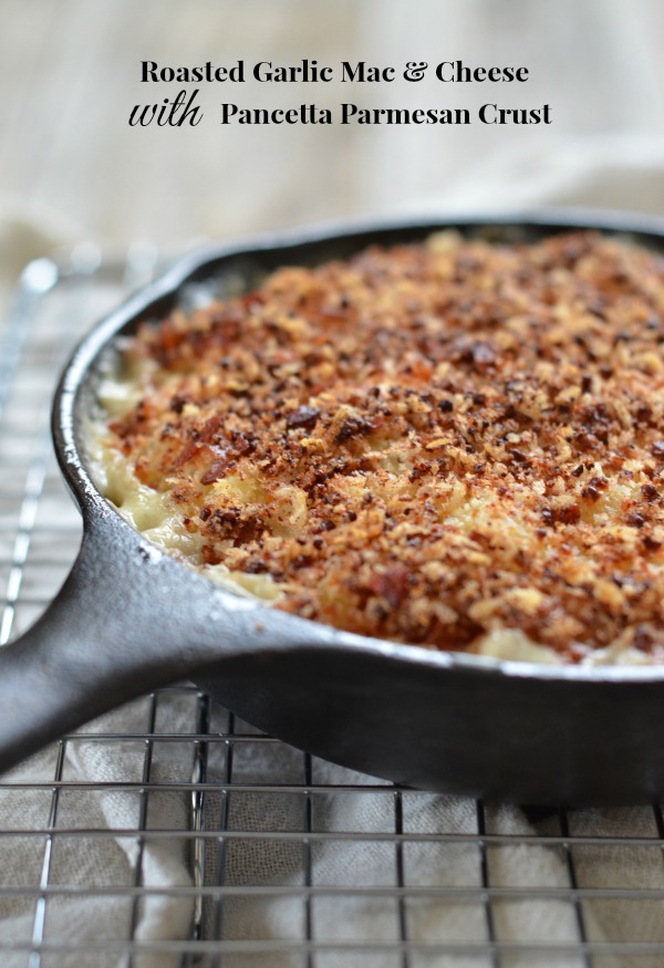 Roasted Garlic Macaroni and Cheese with Pancetta Parmesan Crust