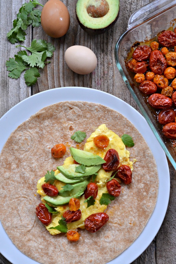 Scrambled Egg and Roasted Tomato Breakfast Burrito - Mountain Mama Cooks