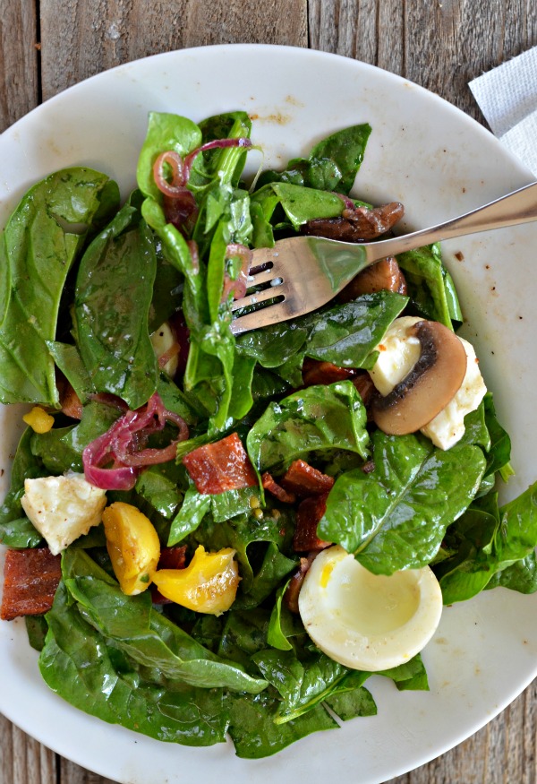 Warm Spinach Salad with BaconMushroom Vinaigrette Mountain Mama Cooks