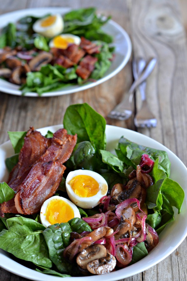 Warm Spinach Salad with BaconMushroom Vinaigrette Mountain Mama Cooks