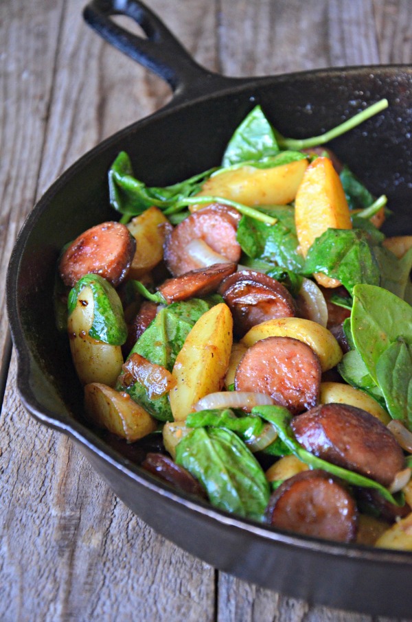 Kielbasa Potato Hash with Spinach Mountain Mama Cooks