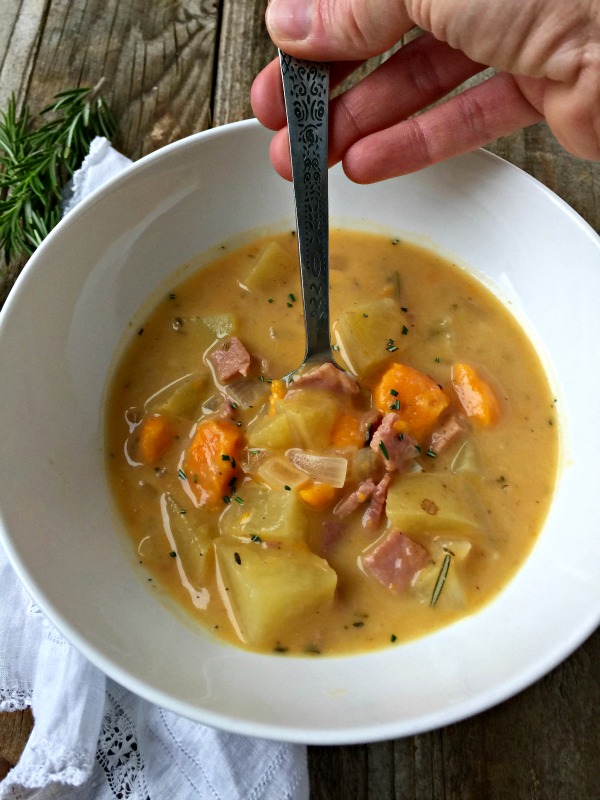 Slow Cooker Rosemary Potato Soup with Ham Mountain Mama Cooks